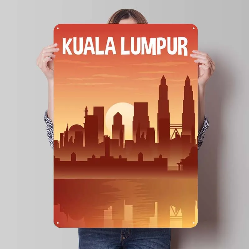 Kuala Lumur City Skyline Metal Poster Decoration Wall Decor Living Room Vintage Metal Tin Sign for Wall Art Decoration Home Door