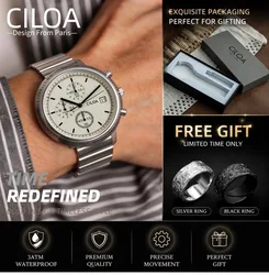 CILOA high quality watch men's light luxury brand sports stainless steel strap automatic movement waterproof quartz watch
