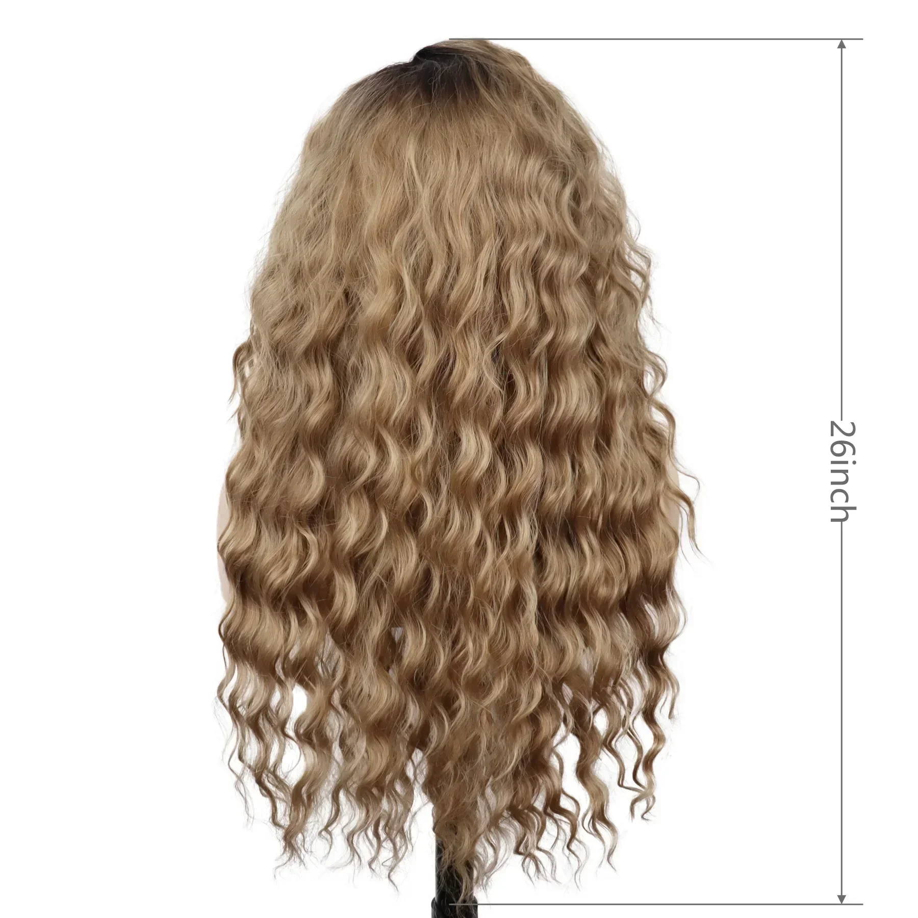 GNIMEGIL Synthetic Long Wave Cur Wigs Female Natural Brown Wig with Clip Free Part Side Bangs 80s Curly Wigs for Women Ombre Wig