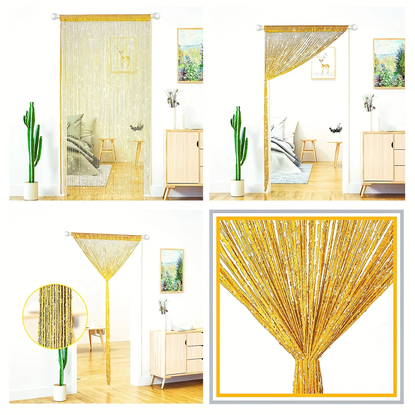 2Pcs Decorative Door Curtains with String Ties, Featuring a Luxurious Bohemian Style with a Brilliant Glow, Suitable for Wardrobes, Laundry Rooms, Windows, and Closet Partitions, Rod-Pull Style Curtains Without Lining Pockets, Ideal for Birthday, Wedding, and Ball Decorations—Durable Party Backdrop Tassels, Perfect for Spring, Summer, and Autumn Celebrations and Party Arrangements