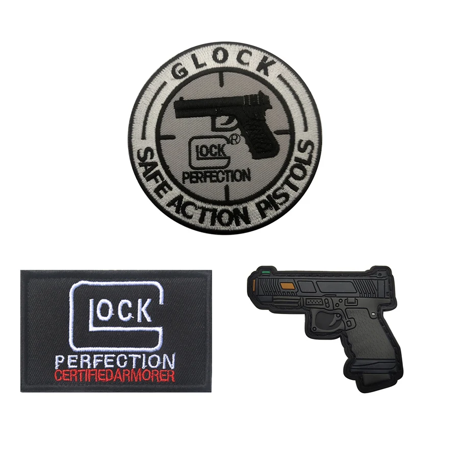 GLOCK PERFECTION Embroidered Patches Military Tactical SAFE ACTION PISTOLS Badges Armband Applique for Clothing Hat Vest