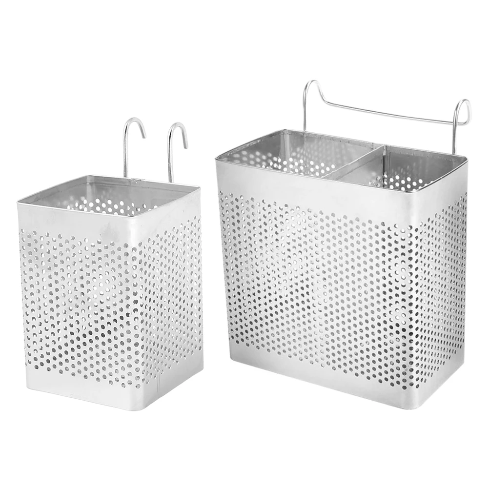 

2 pcs Chopstick Holder Kitchen Ware Basket Stainless Steel Hanging Utensil Cutlery Organizer Storage Practical Design