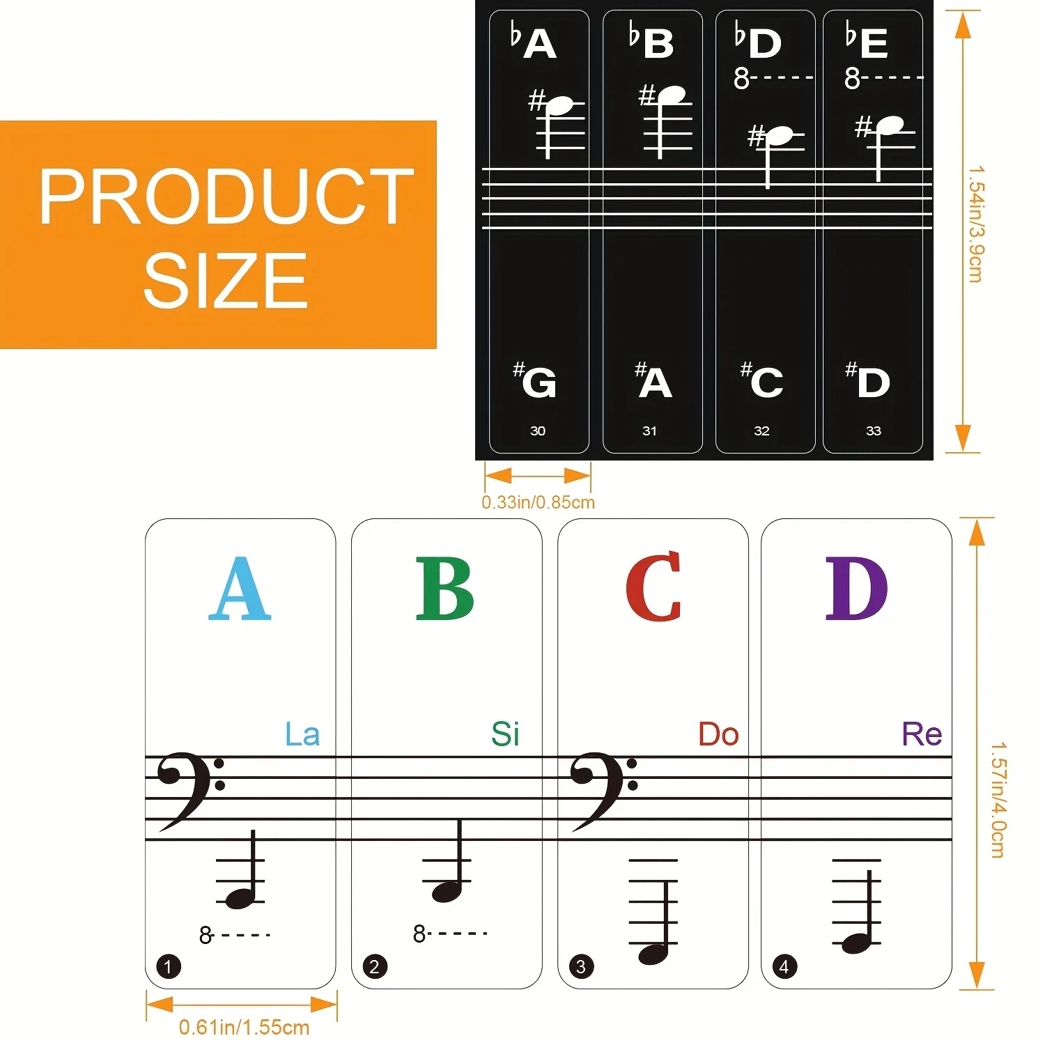 2 sets of piano keyboard stickers, 88/61/54/49 keys with removable ...