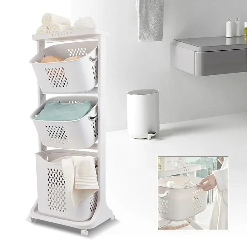 Clothes Storage Laundry Hamper Basket Sorter Organizer 3 Tier Shelf Rolling Cart