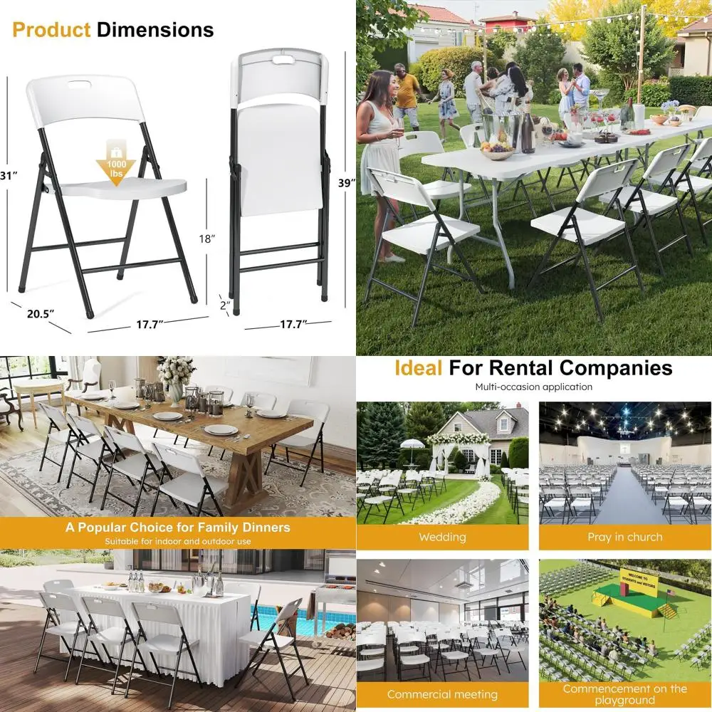 

4-Pack White Heavy-Duty Folding Chairs with 700lbs Capacity, Reinforced Steel Frame for Indoor and Outdoor Events