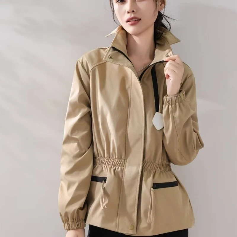 Damski trencz 2025 jesień temperamentna moda taliowany długi rękaw odzież wierzchnia damska casual uniwersalny płaszcz przeciwdeszczowy damski top