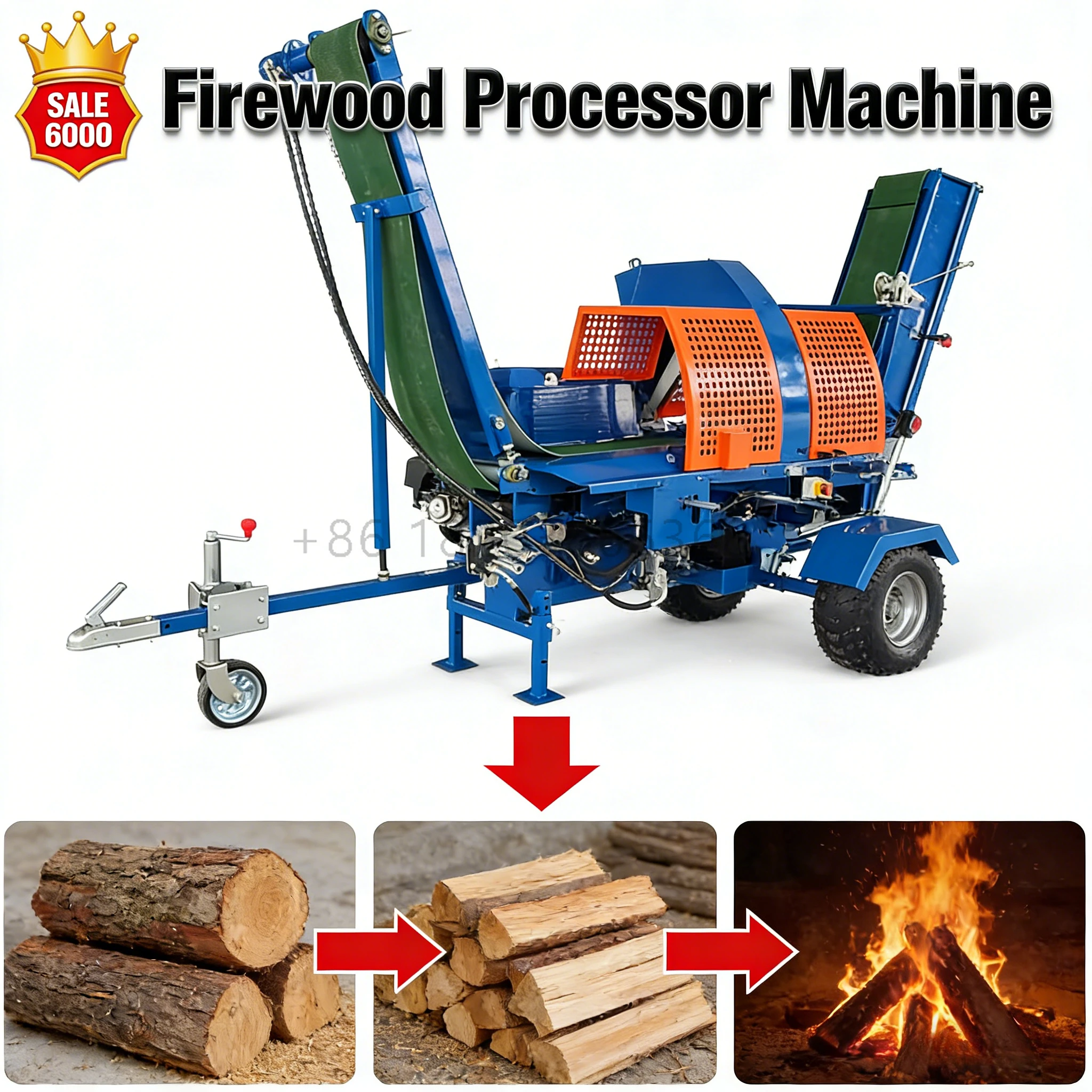 Customized 20T Commercial Firewood Processor Machine Hydraulic Automatic Wood Processor Tree Cutting Machine Wood Splitter Log P