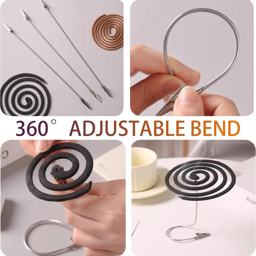 3Pcs Stainless Steel Mosquito Coil Holder Adjustable Clip Heat-Resistant Anti-Tip Indoor Outdoor Insect Repellent Burner