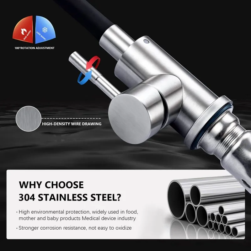 BAAR-Universal Rotation Sink Mixer Faucet-304 الفولاذ المقاوم للصدأ وضع مزدوج صنبور المطبخ الأسود