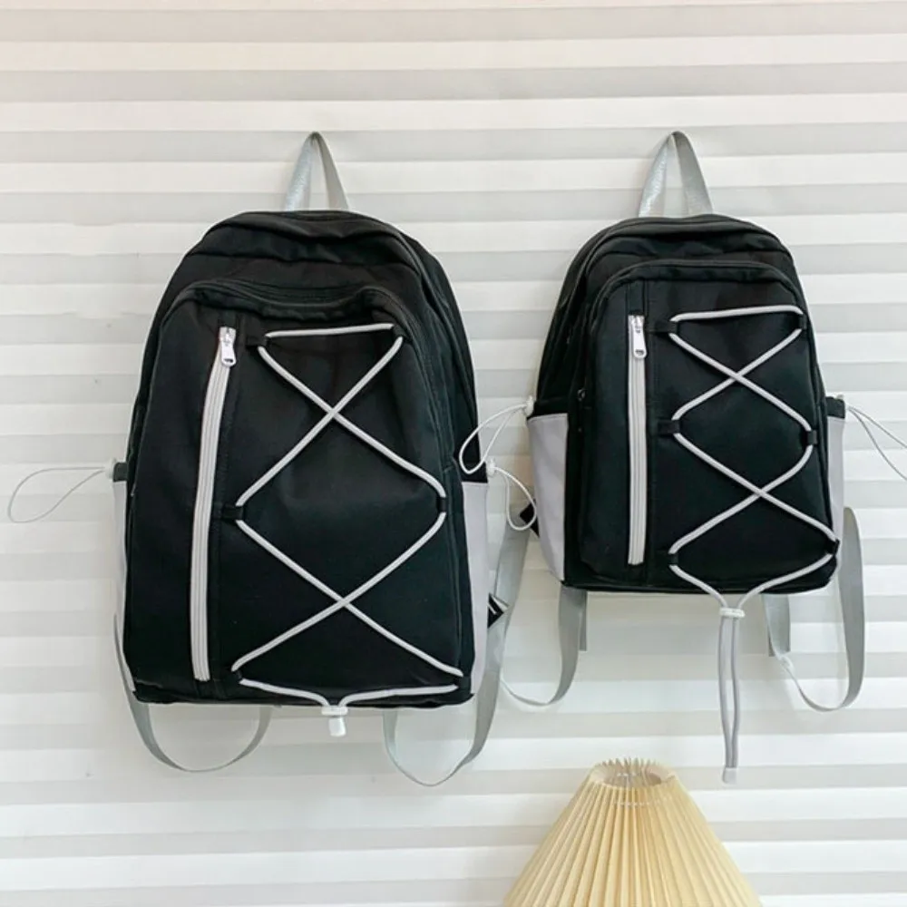 Multi-pockets Drawstring Backpack Large Capacity Dopamine Student School Bag Solid Color Durable Travel Rucksack