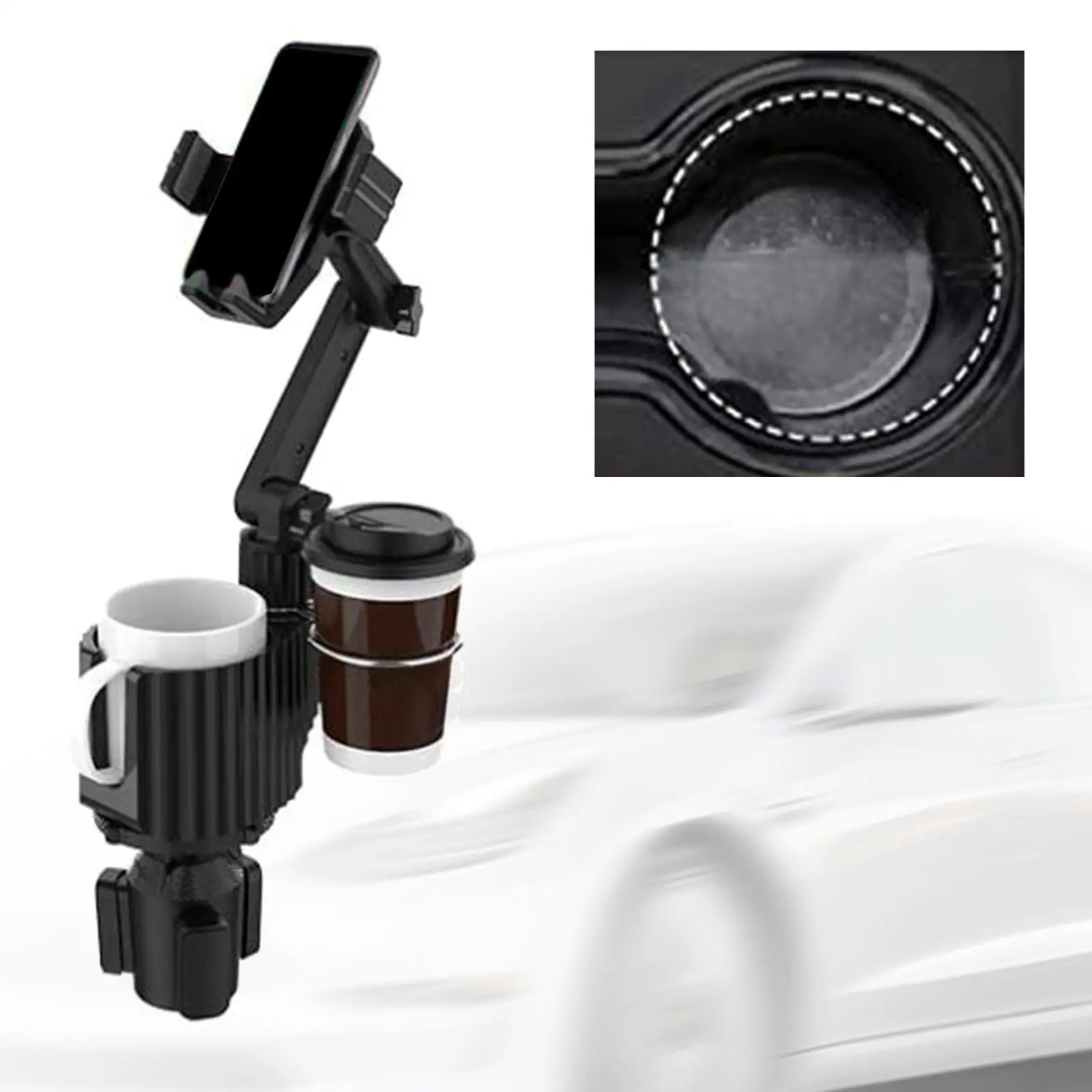 Car Cup Holder Expander with Phone Holder Accessories Adjustable Base 2 in 1