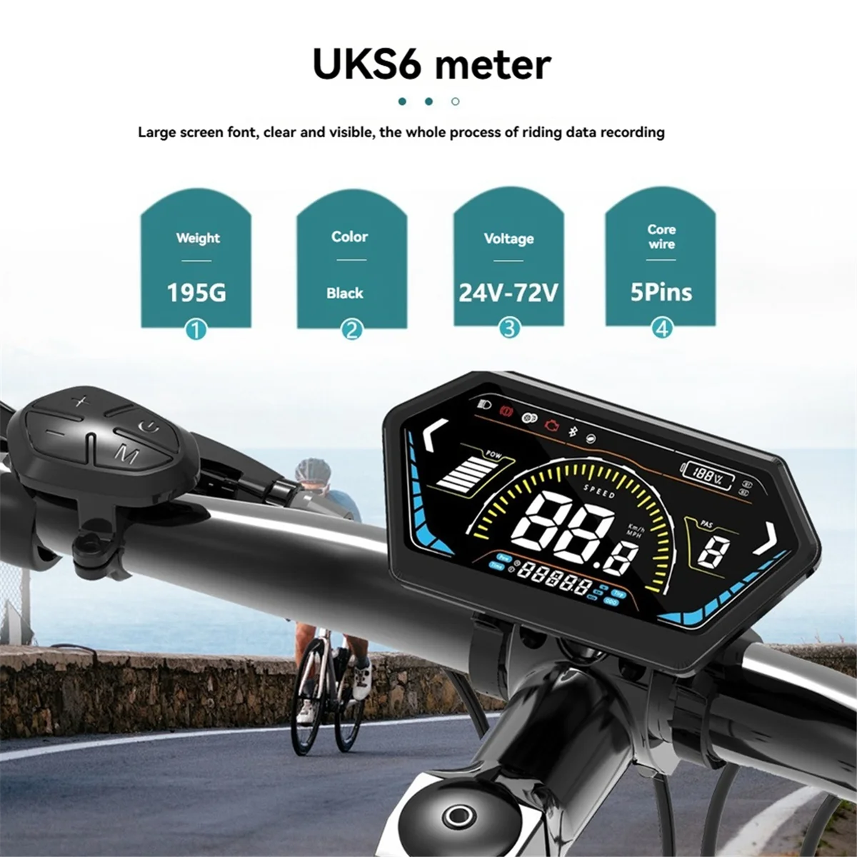 

Portable UKS6 Electric Scooter LCD Meter Color Screen 24V-72V Waterproof 5PIN