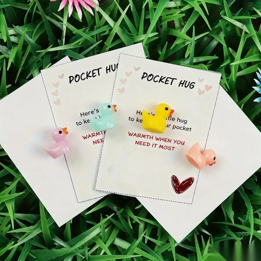 1/5/10/20/50/100pcs  Lucky Duck Pocket Hugs - Fantasy Theme Resin Charms with Inspirational Messages, Assorted Colors, Includes