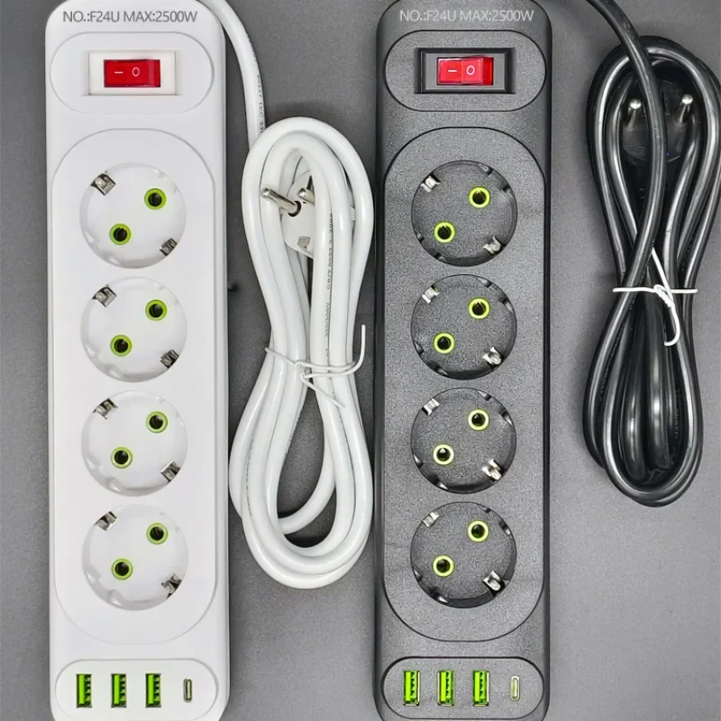 Spina ue ciabatta 4 presa ca estensione Multitap con 4 porte USB presa elettrica con cavo da 2m protezione da sovratensione a carica rapida da 2500W