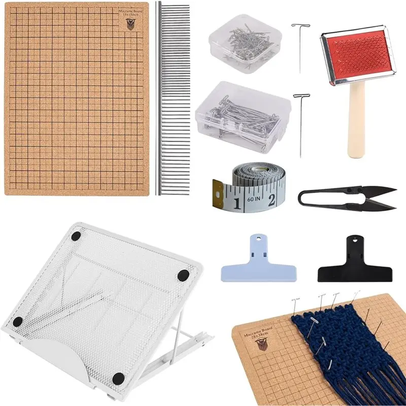 

【CHRISTMAS 】Metal Adjustable Holder 108 Pcs Macrame Board Set, 12" X 16" Wood For Braiding Creation Stand