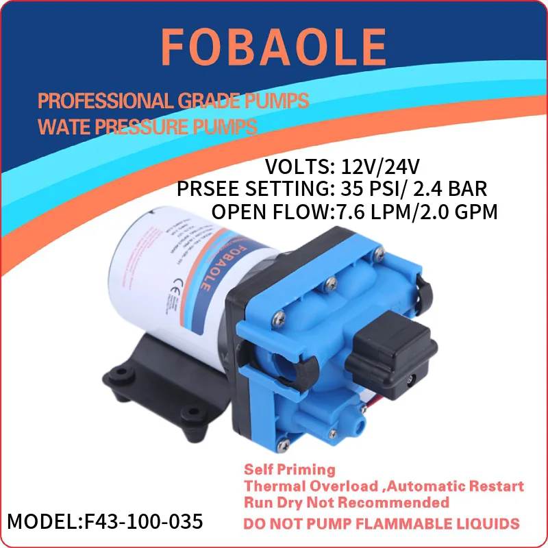 7.6L 12V/24V Silent Water Pump For Yachts RVs & Caravans Miniature Electric Diaphragm Pump (Engineering Plastic)