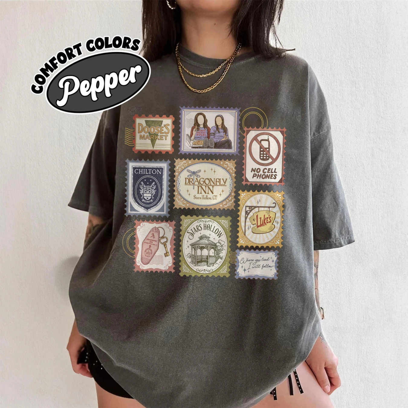 

Stars Hollows Connecticut Stamps Comfort Colors Luke's Coffee Shirt No Cell Phone Dragonfly Inn Tee TV Show Fan Gift Retro