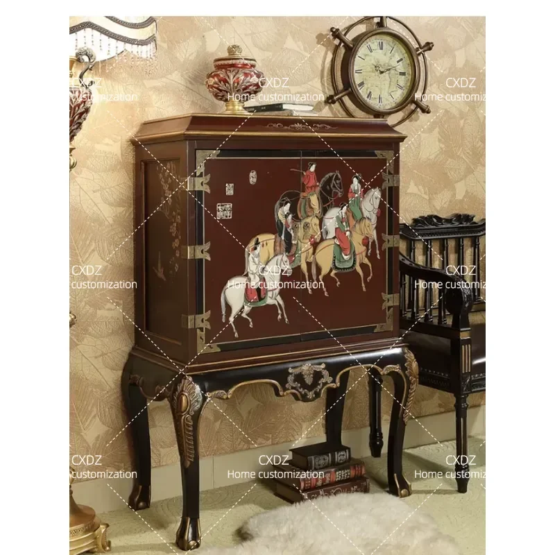 New Chinese Style Solid Wood Entryway Cabinet Living Room Decorative Storage Partition Shelf High Standing Locker Console