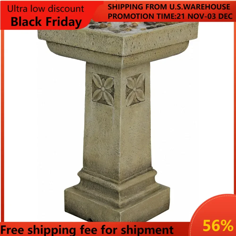 Water Fountain Bird Bath - White Chapel Manor Pedestal Garden Decor Fountain - Outdoor Water Feature