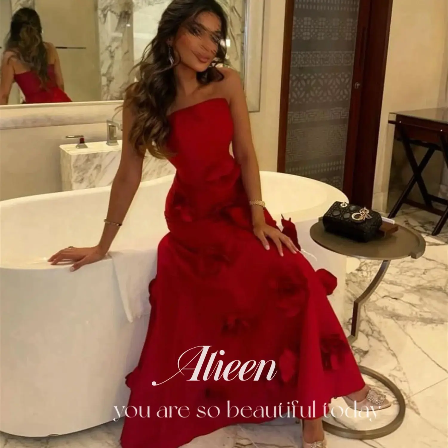 

Aileen Red Customized 3D Flowers Mermaid Elegant Party Dresses 2024 for Wedding Dress Women Elegant Party Ball Gowns Evening