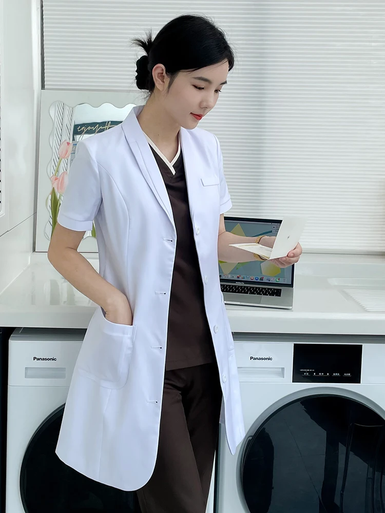 

Spring Summer Short Sleeve White Lab Coat Men's Beauty Doctor Work Uniform Cotton Medical Dental Hospital Experiment Suit