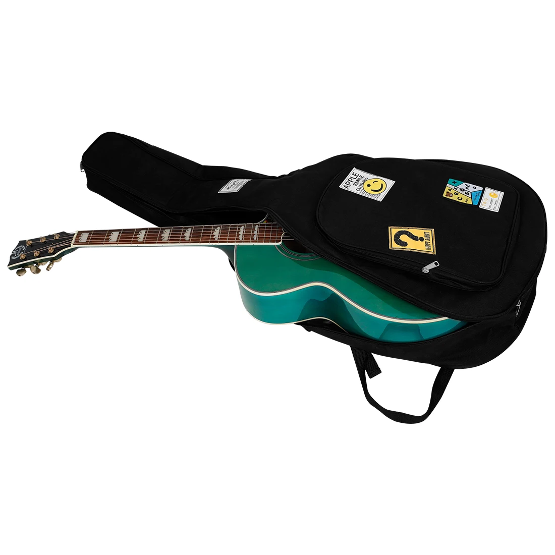 

21 Inch Wooden Guitar Bag with Cotton Oxford Cloth Waterproof Bag Black Cartoon Smiling Face Style String Instrument Guitar Bag