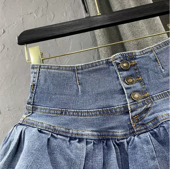 High Waist Single-Breasted Ruffles Cake Denim Skirt for Woman, 2026 Fashion Sexy Cute Mini Skirts, Black Blue