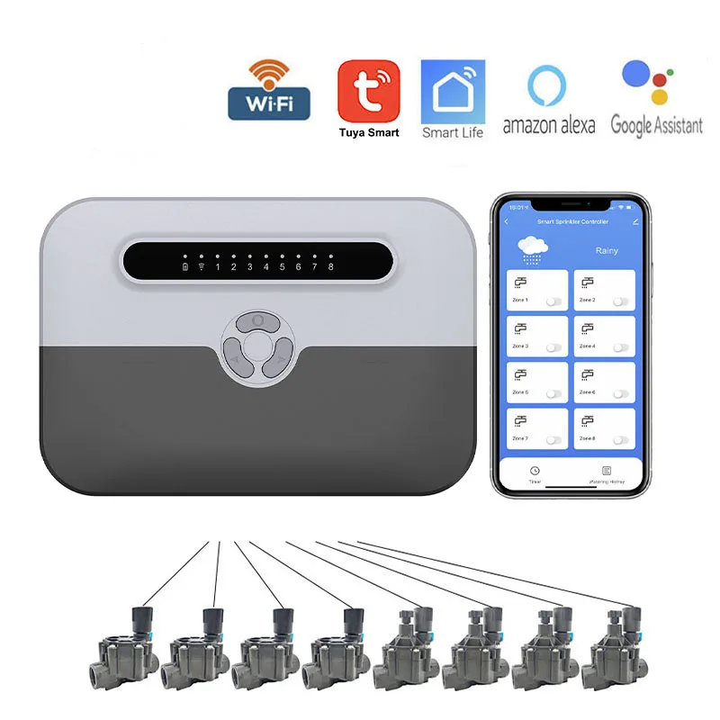 TINO WiFi intelligent 8 zones contrôleur d'arrosage système d'arrosage de jardin programmeur maison Tuya vie intelligente minuterie d'irrigation goutte à goutte