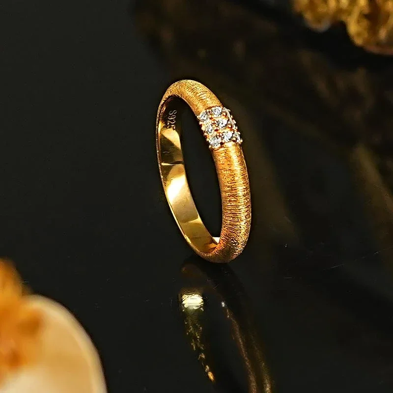 New s925 silver metal brushed diamond ring inlaid with high carbon diamond ring, fashionable layering ring, wedding jewelry