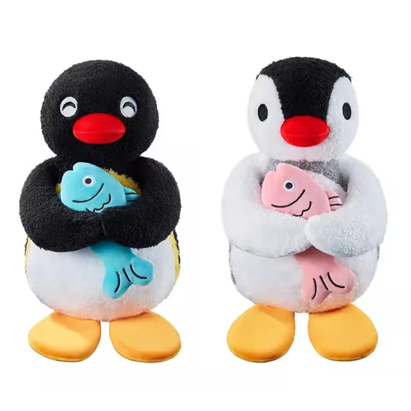 Kawaii Cute Pingu Pinga Penguin With Fish Plush Kids Stuffed Animals Toys For Children Gifts 28CM