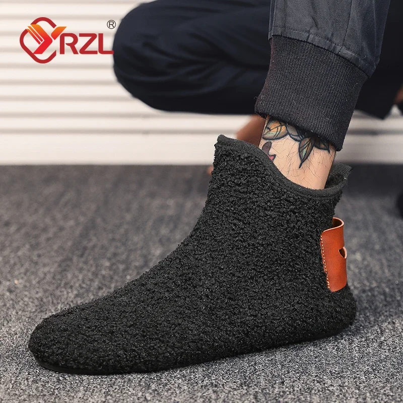 YRZL Winter Cotton Shoes Men High Top Warm Slip on Lightweight Slippers Men Plush Indoor Cotton Loafers Men Winter Warm Shoes