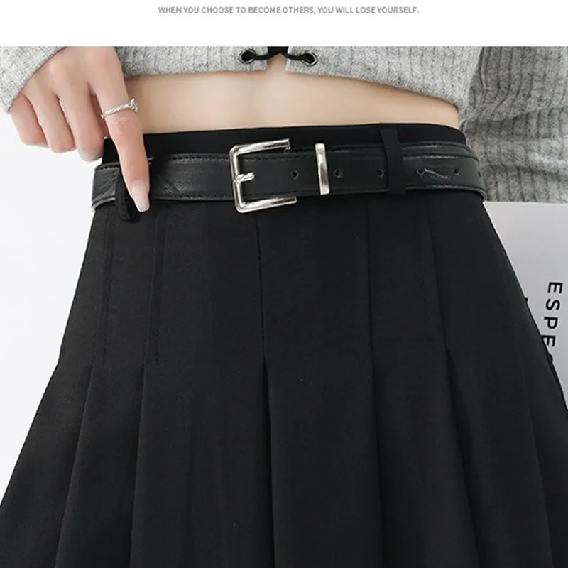 (배송 벨트) 여성 가을 ​​겨울 하이 웨이스트 슬리밍 플리츠 와이드 스커트 우아하고 세련된 중간 길이 하프 스커트