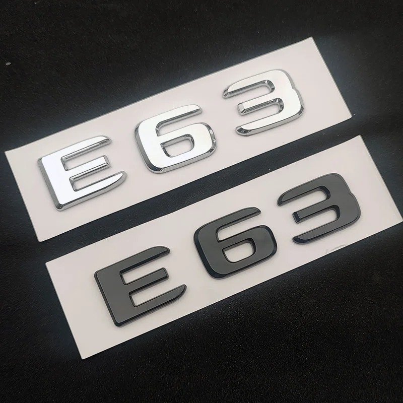 3D ABS Chrome Black E 63 Logo E63 Emblem Letters Sticker Nameplate Car Trunk Badge For E63 Accessories