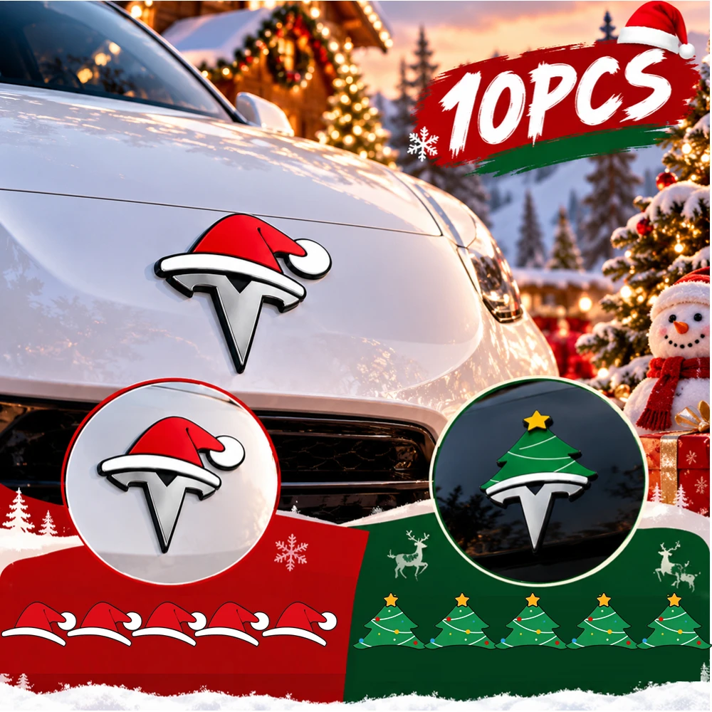 Christmas Santa Hat Sticker for Tesla Model 3 Y Waterproof Cute Car Front Badge Emblem Decoration Car Modification Accessories