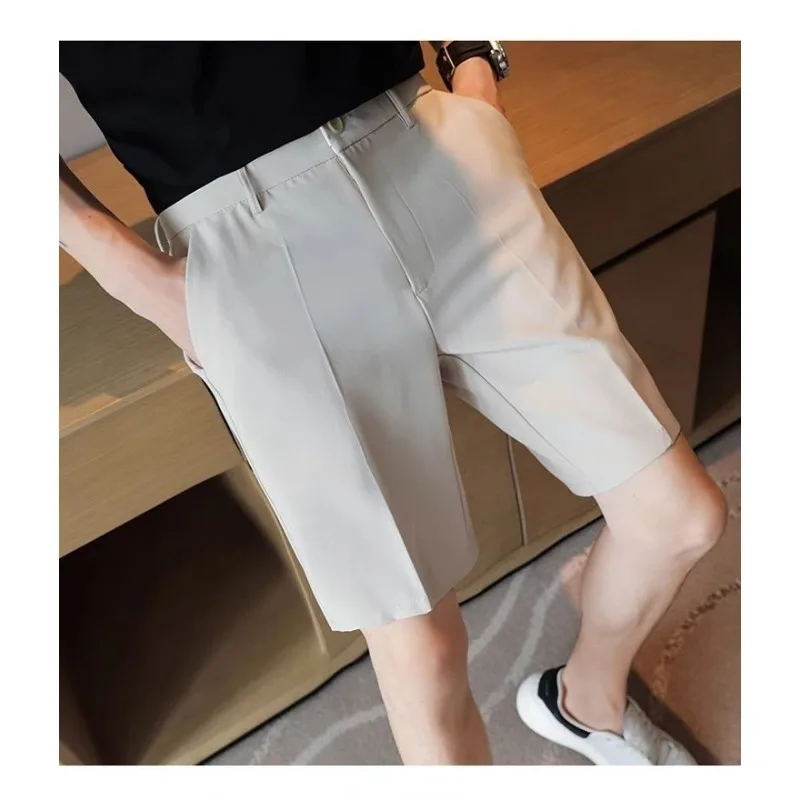 Men's Suit Shorts Summer Simple Slim Straight Handsome New Chic Solid Color Thin Five-point Trousers High-end Casual Trousers