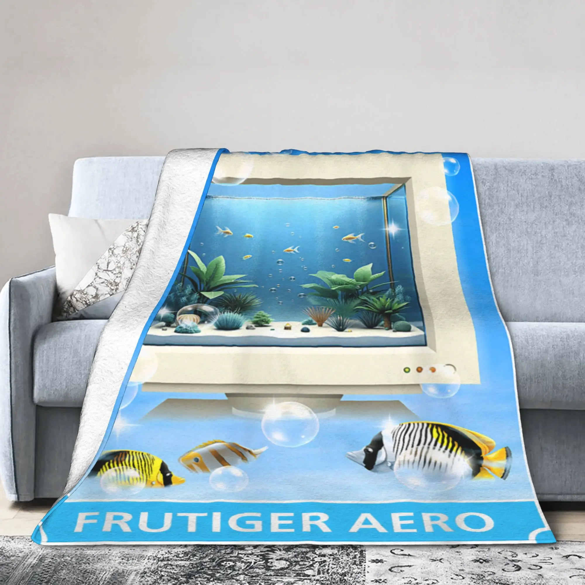 Frutiger Aero Aesthetic Flannel Throw Blanket Tech Computer Aquarium Tarot Card Blankets for Sofa Car Ultra-Soft Quilt