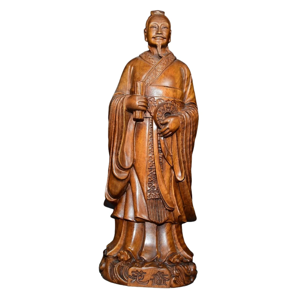 Statuette en bois sculptée à la main Fan Li, Sculpture du Dieu de la Richesse, Décoration Savant, Sagesse, Acuité, Fortune, Prudentie, Succès