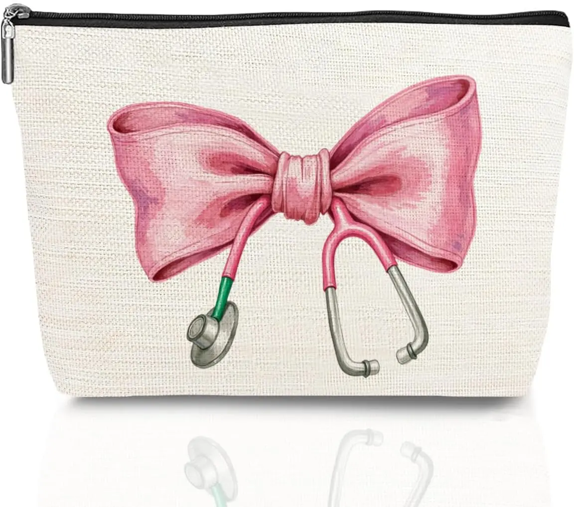 

Nurse Gifts Cute Pink Coquette Bow Stethoscope Makeup Bag Cosmetic Bag Nursing Essentials for Work Makup Pouch for Women Gifts