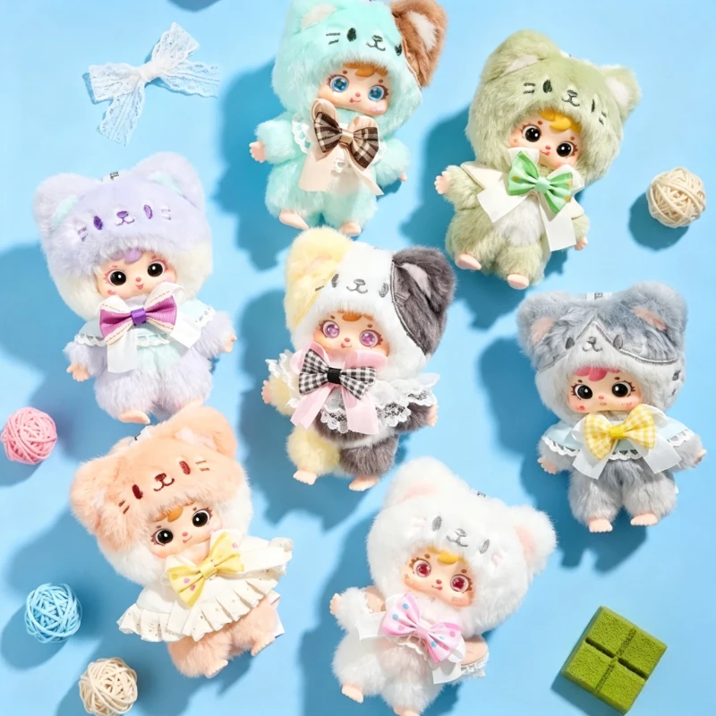 Samuel Blind Box Cat Sweetheart Bow Tale Plush Doll Surprise Bag Pendant Keychain Toy Mystery Desktop Ornaments Collectible Gift