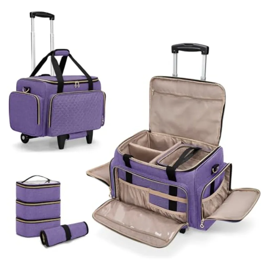 

Rolling Makeup Case with 3 Removable Pouches and 1 Makeup Brush Bag, Large Makeup Bag Cosmetic Bag with Detachable Dolly Patent