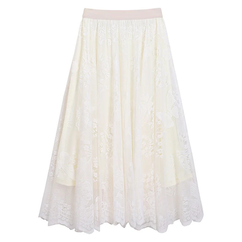 Gonna a vita alta in pizzo romantico Ele Gonna a trapezio con bottoni in puro colore primavera estate da donna con interno