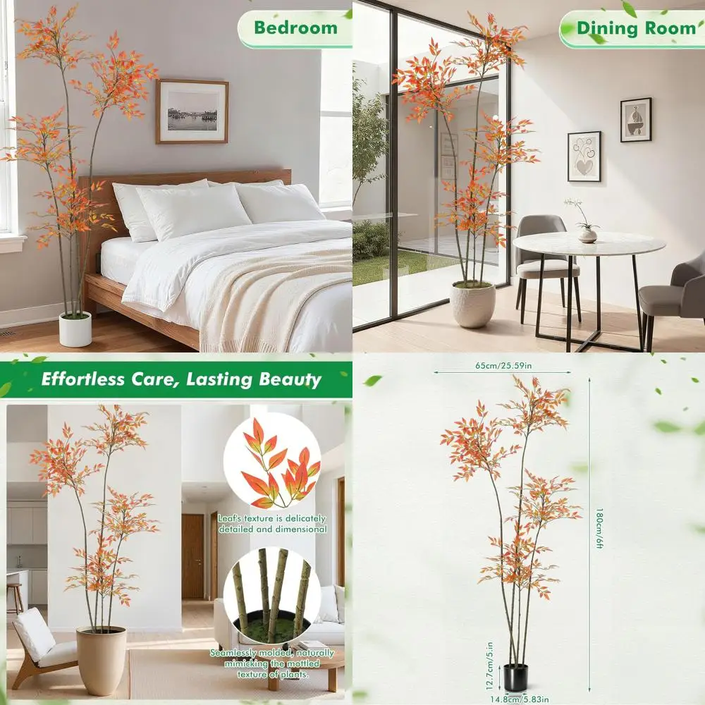 

6ft Tall Artificial Nandina Tree with Realistic Green Foliage, Perfect for Home and Office Decor, Ideal Housewarming Gift