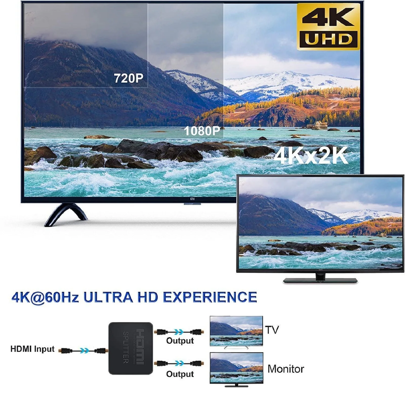 Разветвитель HDMI 4K, 1 в 2, переключатель HDMI 1x2, видеоразветвитель HDMI, усилитель с двойным дисплеем для HDTV Box, ПК, монитор, проектор, ноутбук