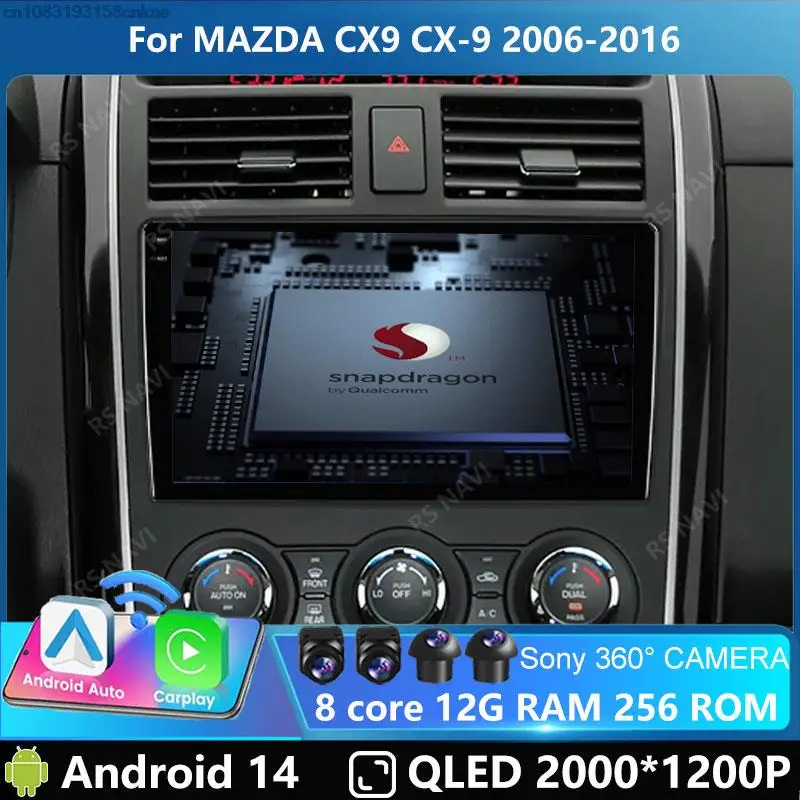 

Autoradio Andorid 14 for Mazda CX9 CX-9 2006-2016 Car Radio Stereo WiFi Carplay GPS Navigation Multimedia Video Player 2 Din