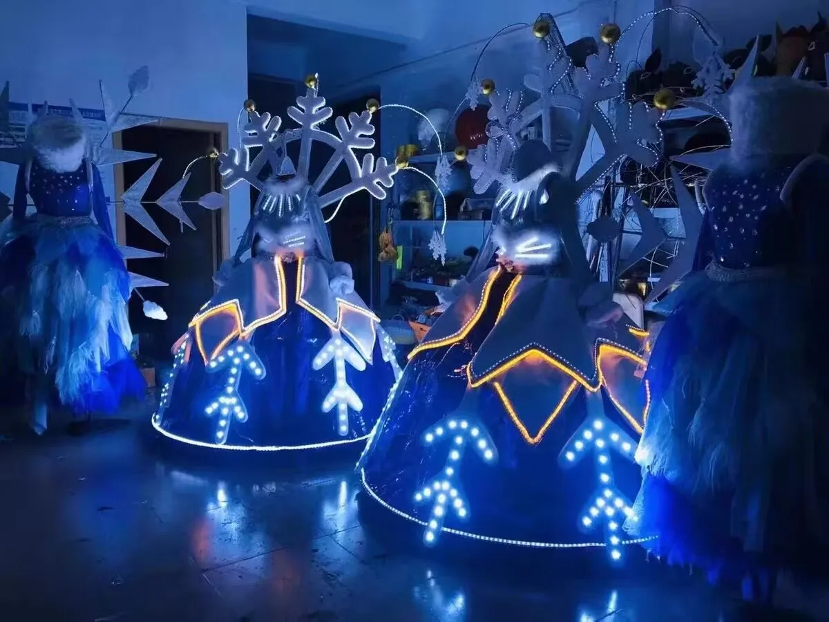 Роскошный наряд ледяной королевы, костюм зимнего парка развлечений, живописная зона, цирковое райское платье