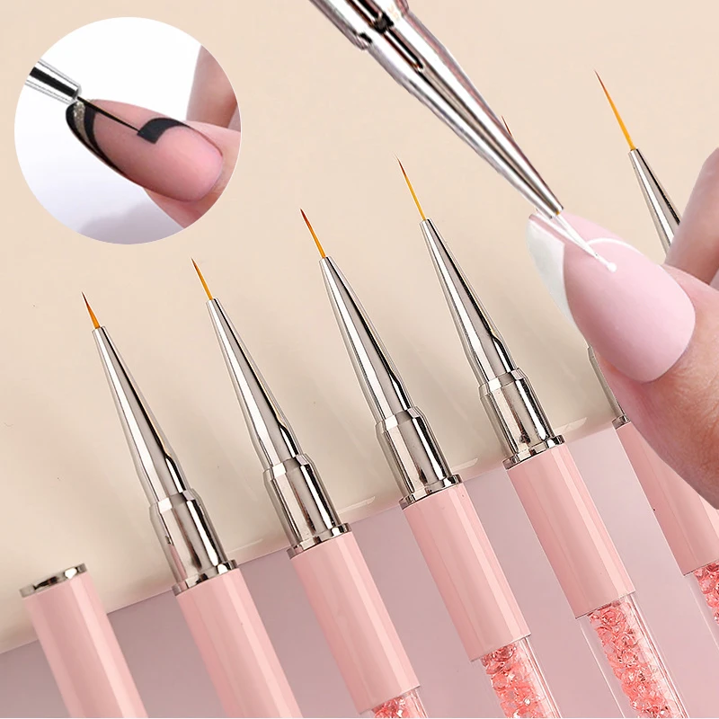 Professional Nail Art Brushes Nail Line Brush Pink UV Gel Painting Pen Carved Nail Art Liner 3D Rhinestones Brush for Manicure