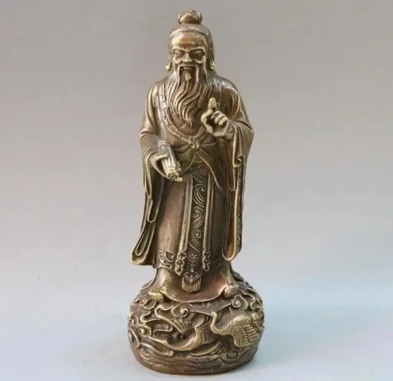 

6.8" China Antique Pure Copper Gold Plating Lao Tzu Statue