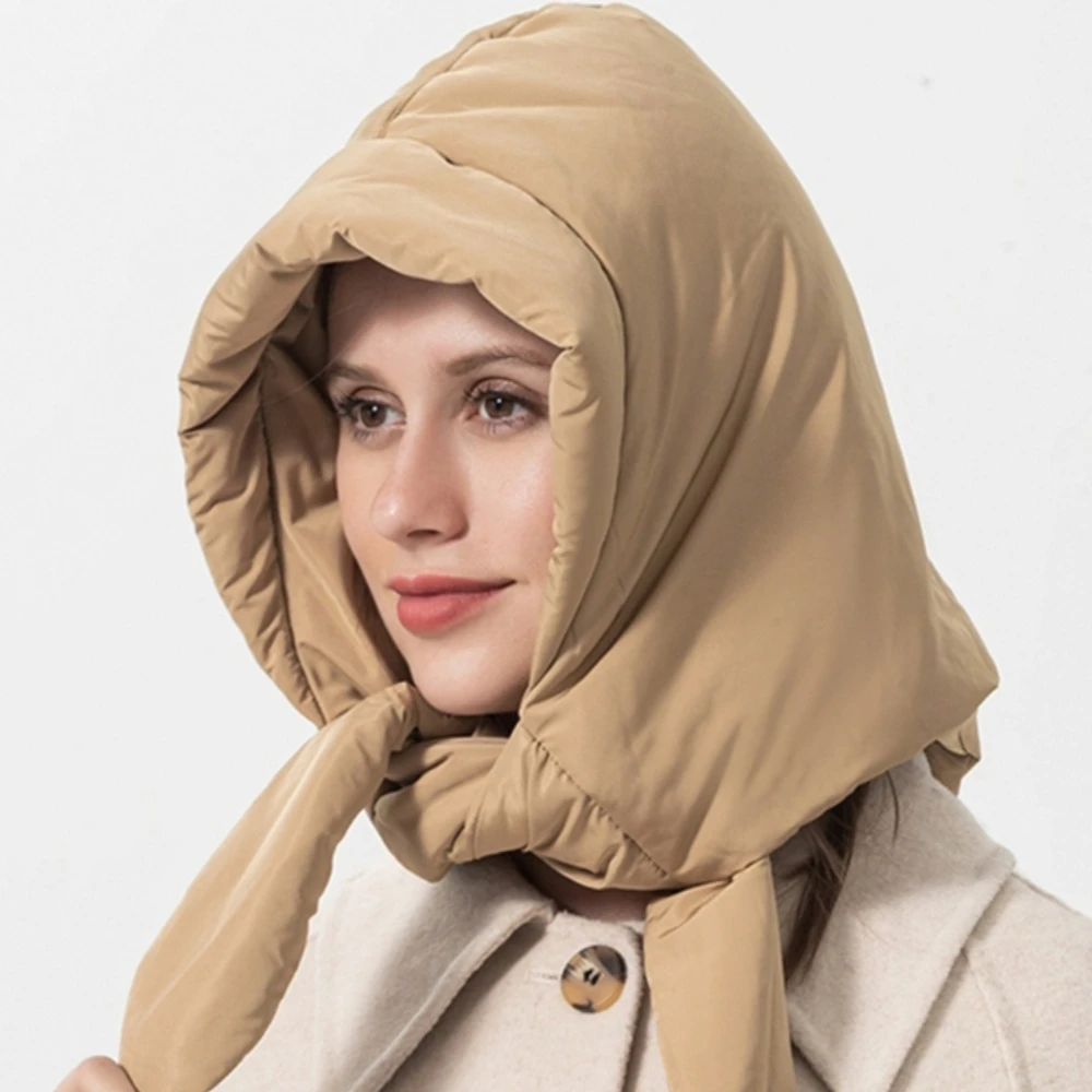 Winter Women's Warm Hooded Down Cotton Triangle Fluffy Scarf Thickened Windproof Waterproof Outdoor Neck Cover Cap