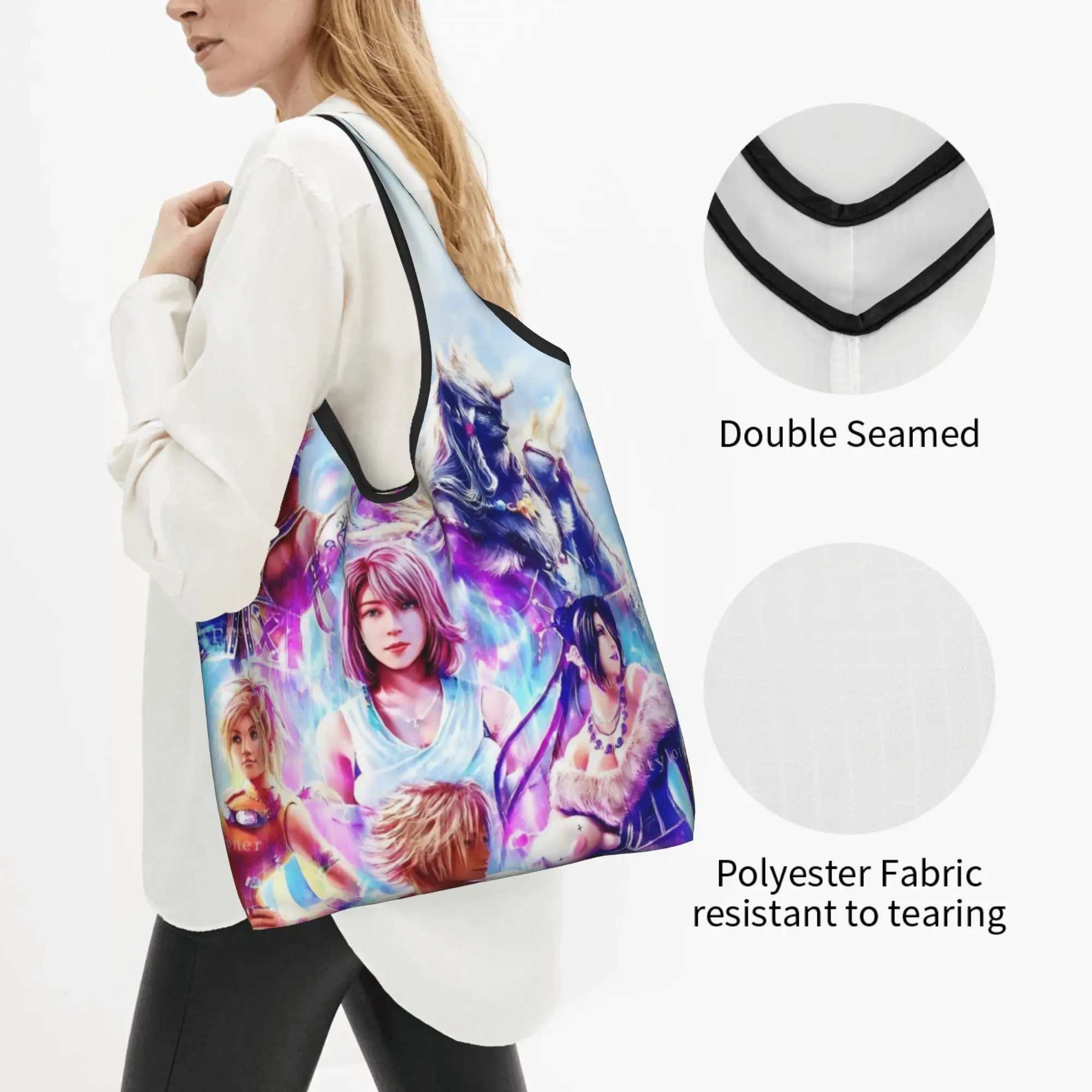 Custom Final Fantasy X Shopping Bag Women Portable Big Capacity Grocery Game Japan Fantasy Video   Tote Shopper Bags