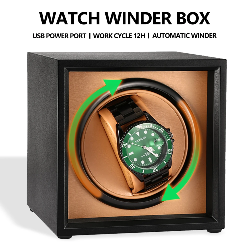 Automatic Watch Winder Black Matte Wood Paint Rotating Watch Box High Quality Storage Case For Single Mechanical Watch Man Gift